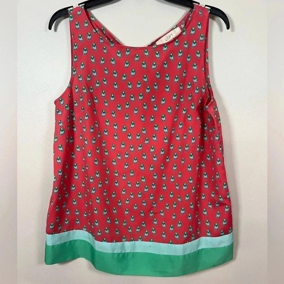 LOFT Coral and Green Parrot Print Sleeveless Shell Size M - Picture 1 of 5